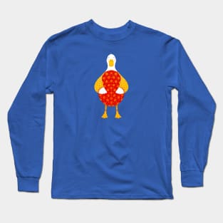 Cute white duck with red floral easter egg, version 4 Long Sleeve T-Shirt